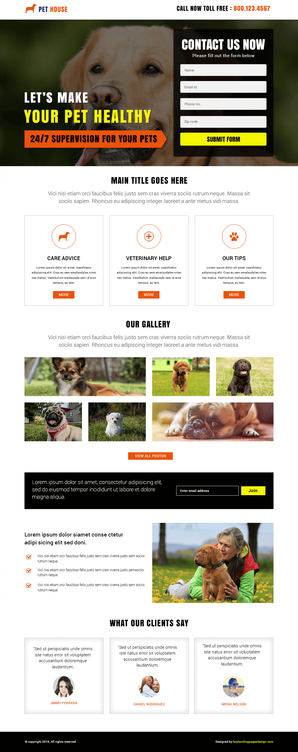 Animals and Pets house responsive landing page template