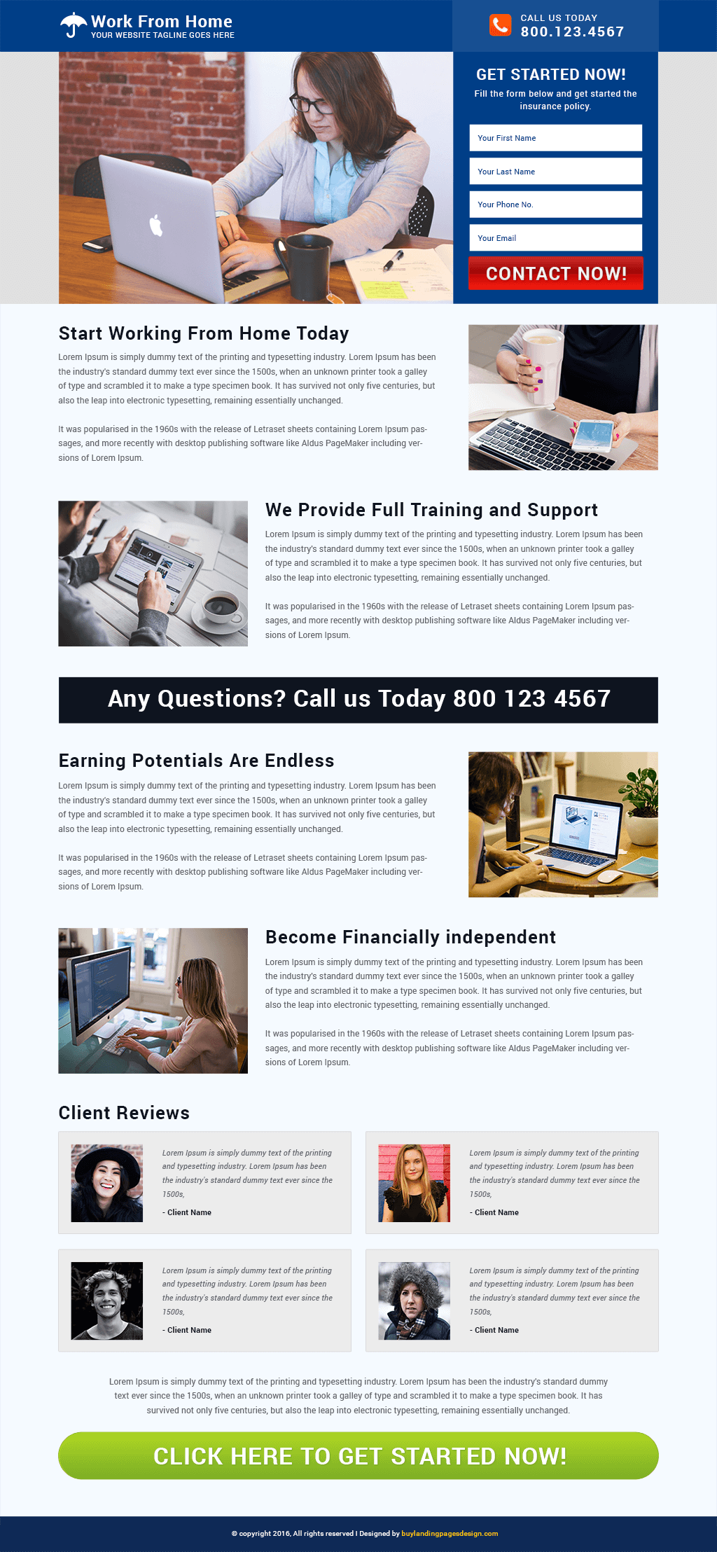 Work From Home Responsive Landing Page Template