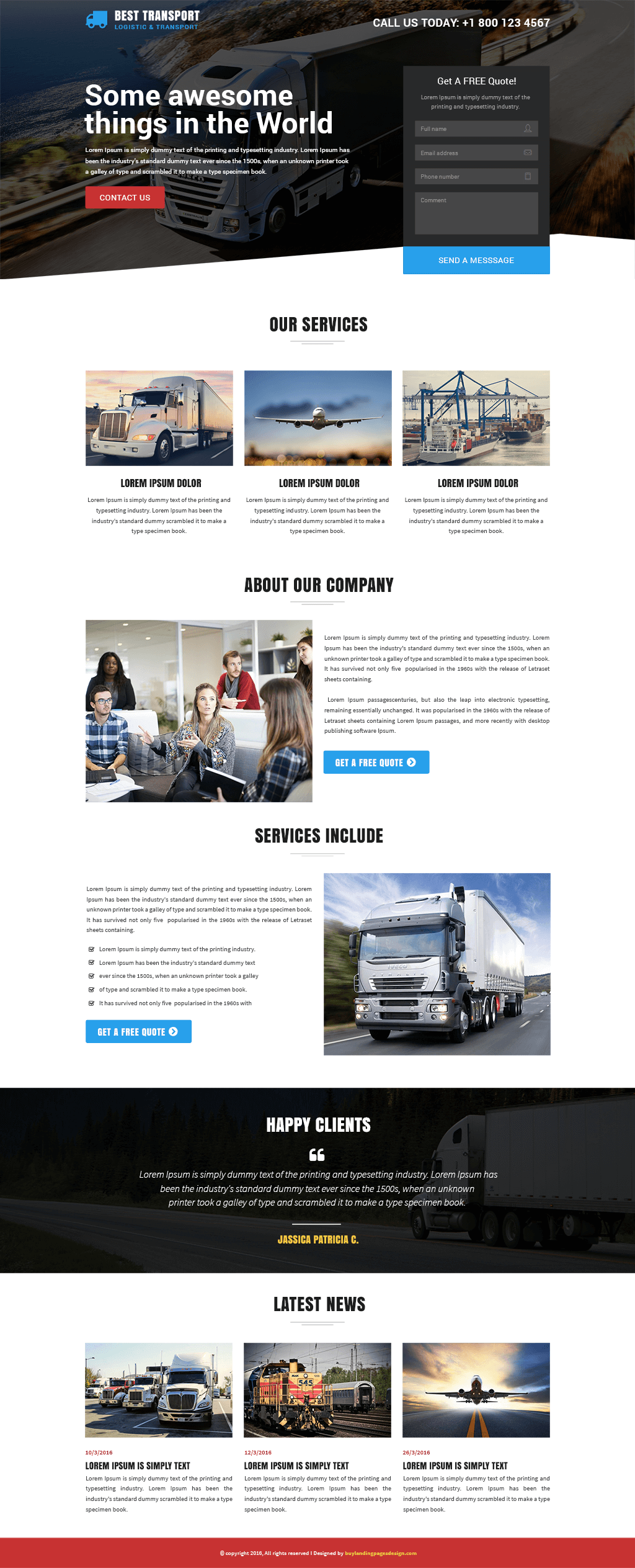 Responsive Transport and Logistic service landing page design template